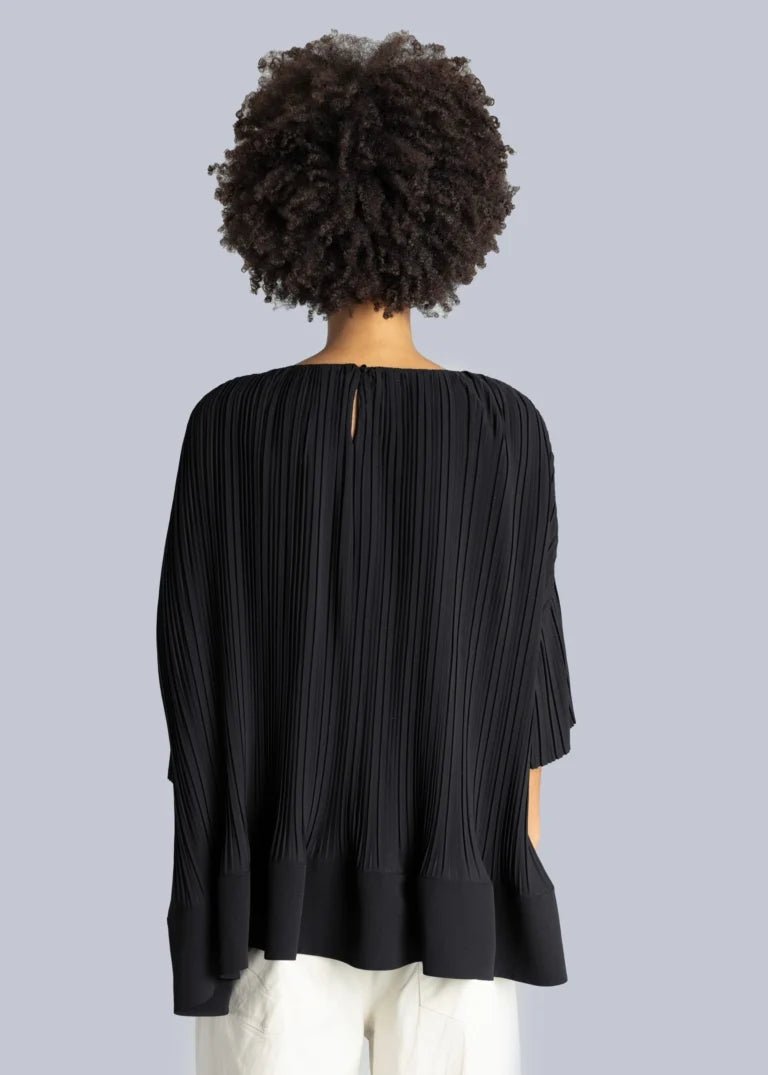 Esthé - Pleated Oversized Peplum Top - Black - Tops - 152 - 3005a