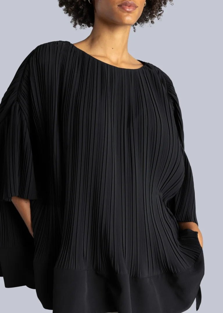 Esthé - Pleated Oversized Peplum Top - Black - Tops - 152 - 3005a