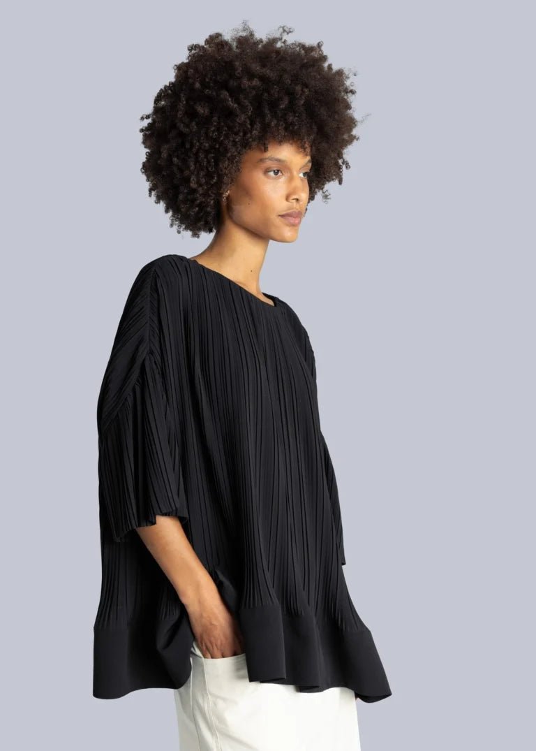 Esthé - Pleated Oversized Peplum Top - Black - Tops - 152 - 3005a