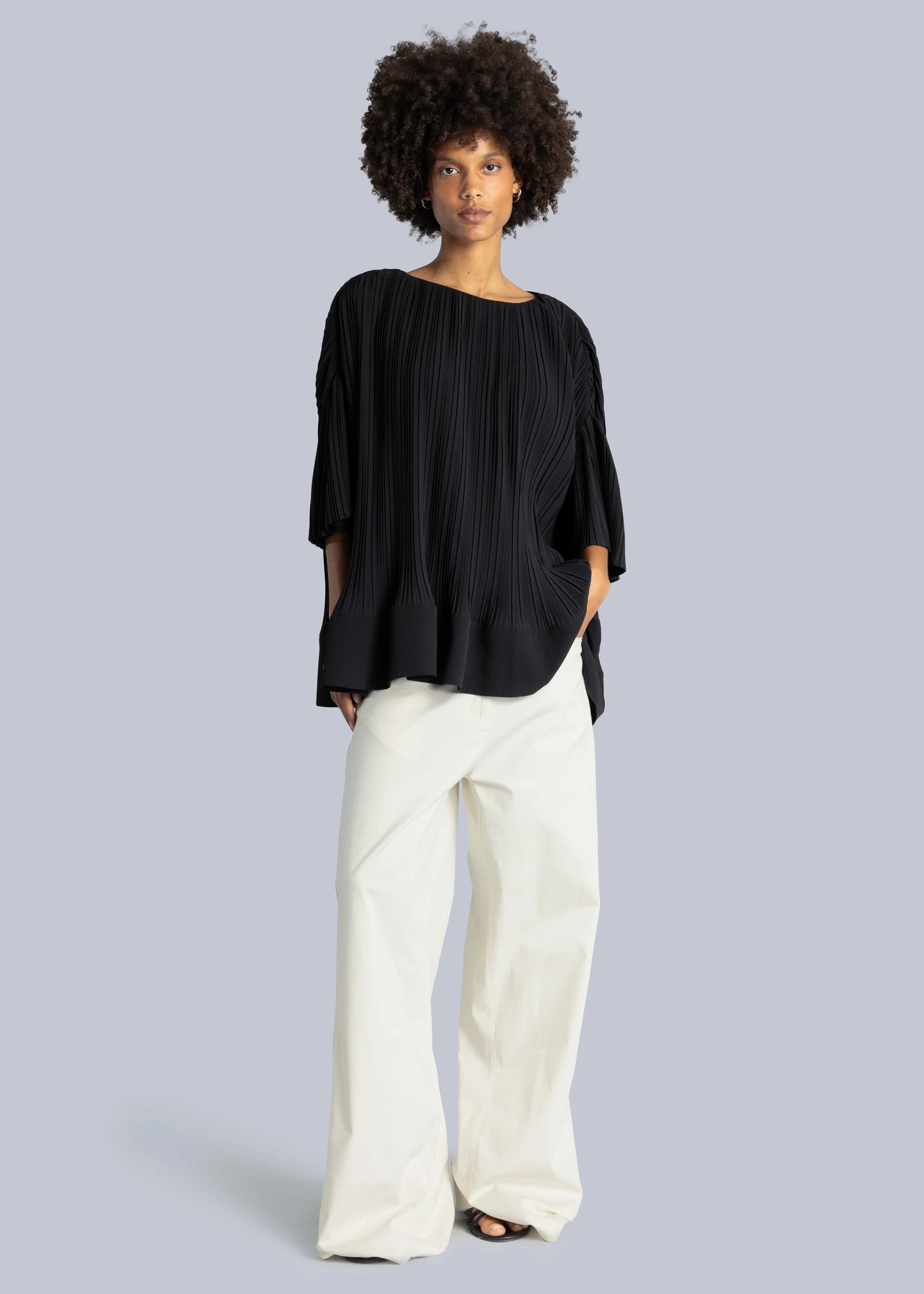 Esthé - Pleated Oversized Peplum Top - Black - Tops - 152 - 3005a