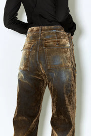 Façon Jacmin - Palerma Velvet Denim Biker Pant - Brown - Jupes et Pantalons - PALERMA