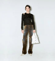 Façon Jacmin - Palerma Velvet Denim Biker Pant - Brown - Jupes et Pantalons - PALERMA