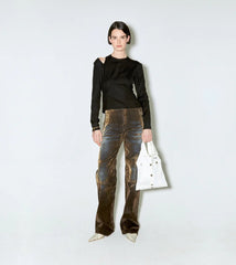 Façon Jacmin - Palerma Velvet Denim Biker Pant - Brown - Jupes et Pantalons - PALERMA