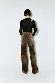 Façon Jacmin - Palerma Velvet Denim Biker Pant - Brown - Jupes et Pantalons - PALERMA