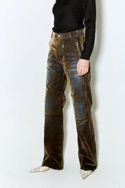 Façon Jacmin - Palerma Velvet Denim Biker Pant - Brown - Jupes et Pantalons - PALERMA