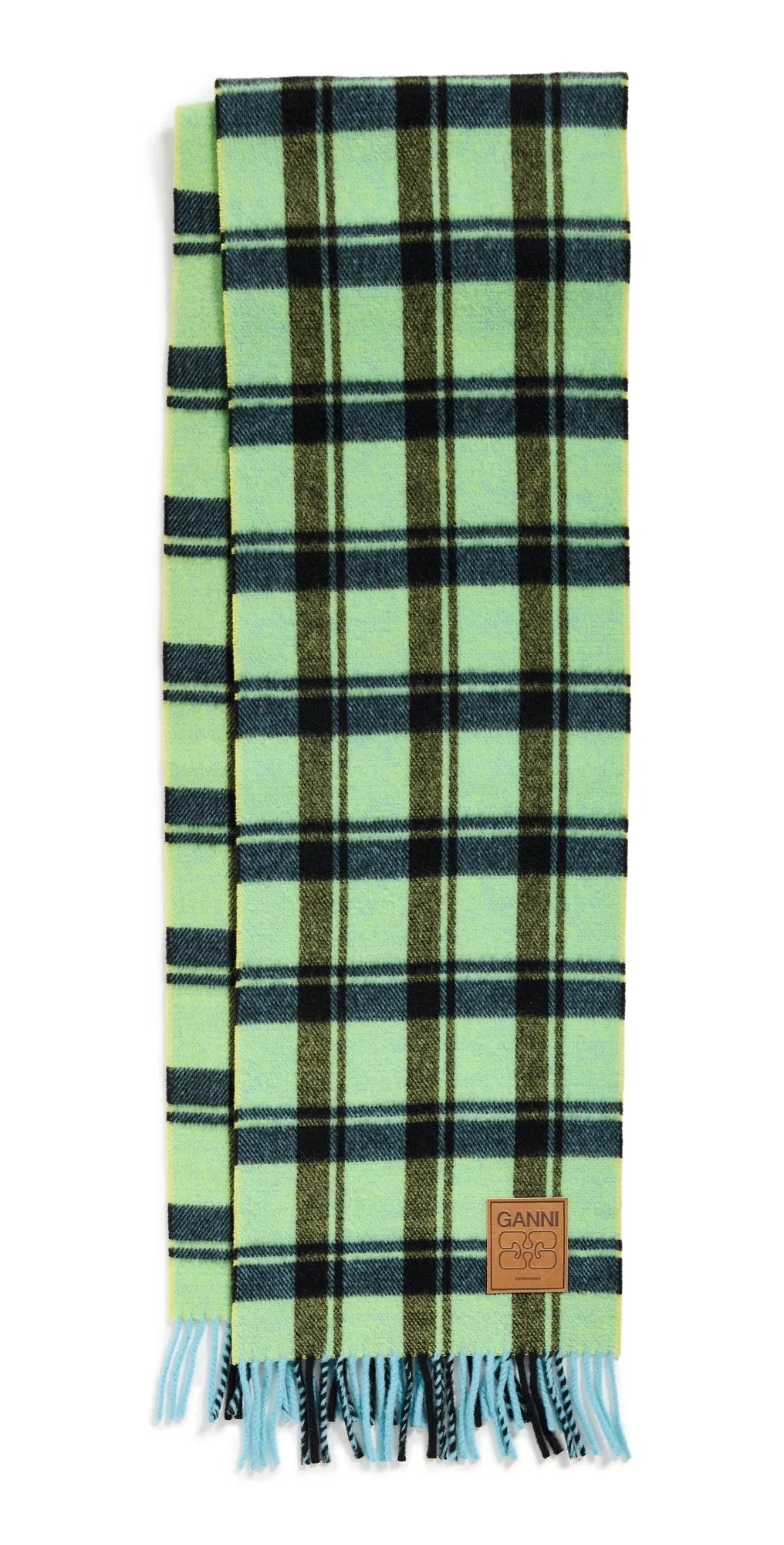 Ganni – Double Face Wool Check Scarf – Yellow Pear - Accessoires - GANNI-A6935-301-ONE SIZE