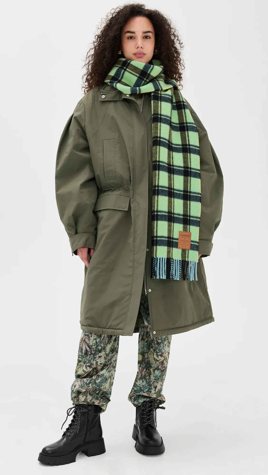 Ganni – Double Face Wool Check Scarf – Yellow Pear - Accessoires - GANNI-A6935-301-ONE SIZE