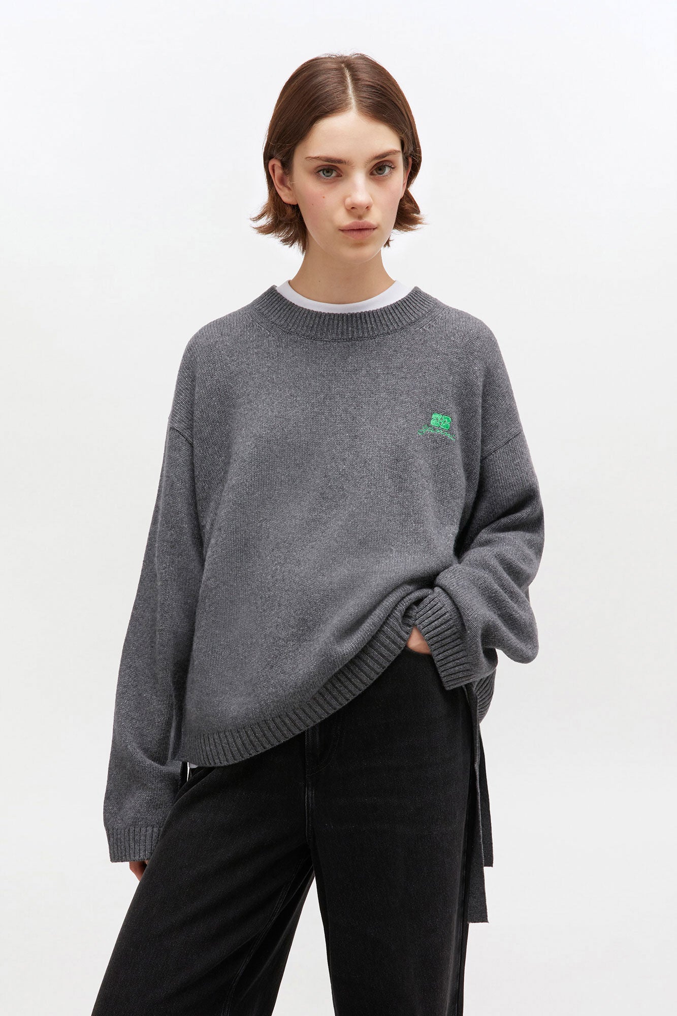 Ganni – Future Wool Mix Oversized O - neck – Charcoal Grey - Pulls et Sweats - GANNI-K2632-220.0-XXS/XS