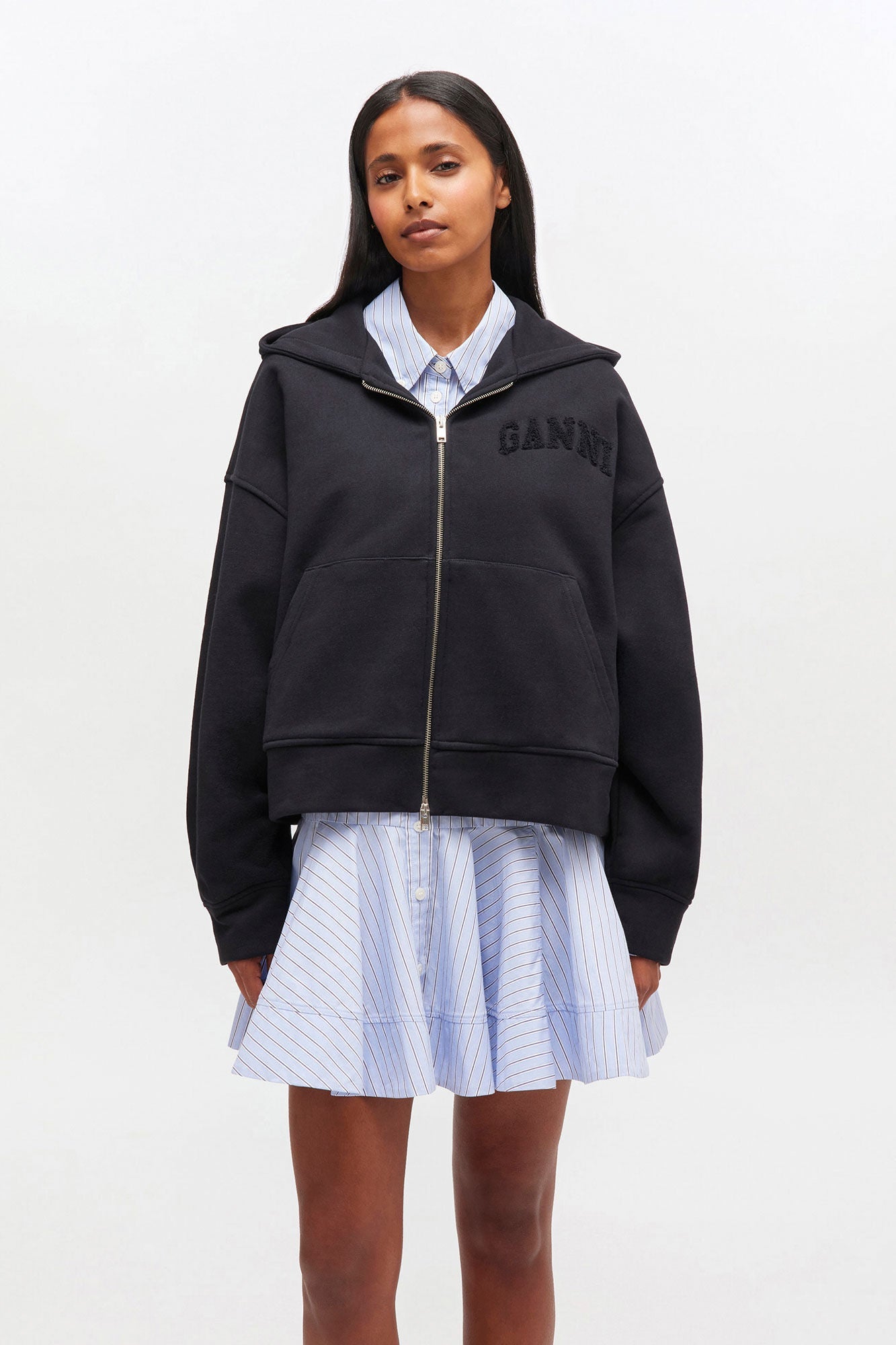 Ganni – Heavy Terry Jersey Zip Hoodie – Black/Black - Pulls et Sweats - GANNI-T4369-4.0-S