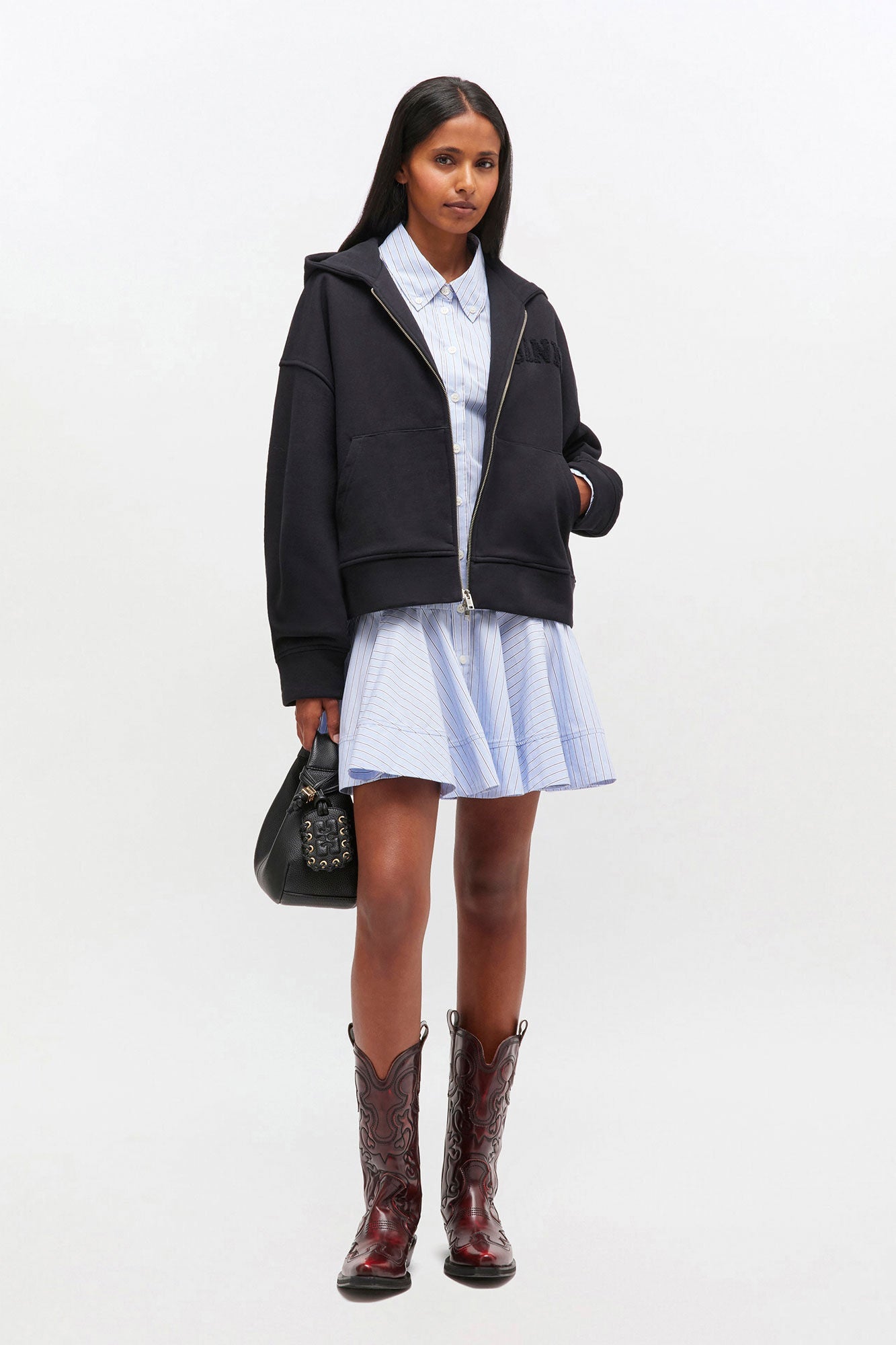 Ganni – Heavy Terry Jersey Zip Hoodie – Black/Black - Pulls et Sweats - GANNI-T4369-4.0-S