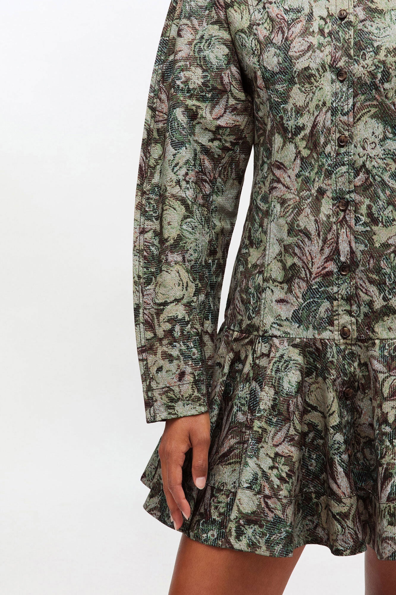 Ganni – Printed Stretch Cotton Buttoned Mini Dress – Jadeite - Robes - GANNI-W1096-21K-36