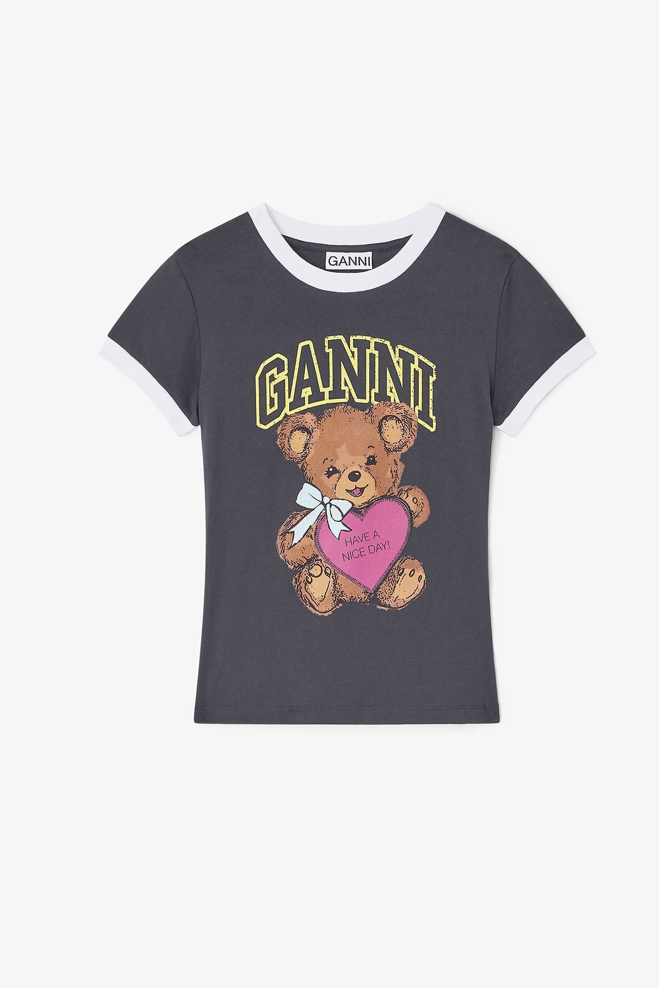 Ganni – Basic Cotton Jersey Bear Fitted T-shirt – Phantom - Tops - GANNI-T4335-252-S