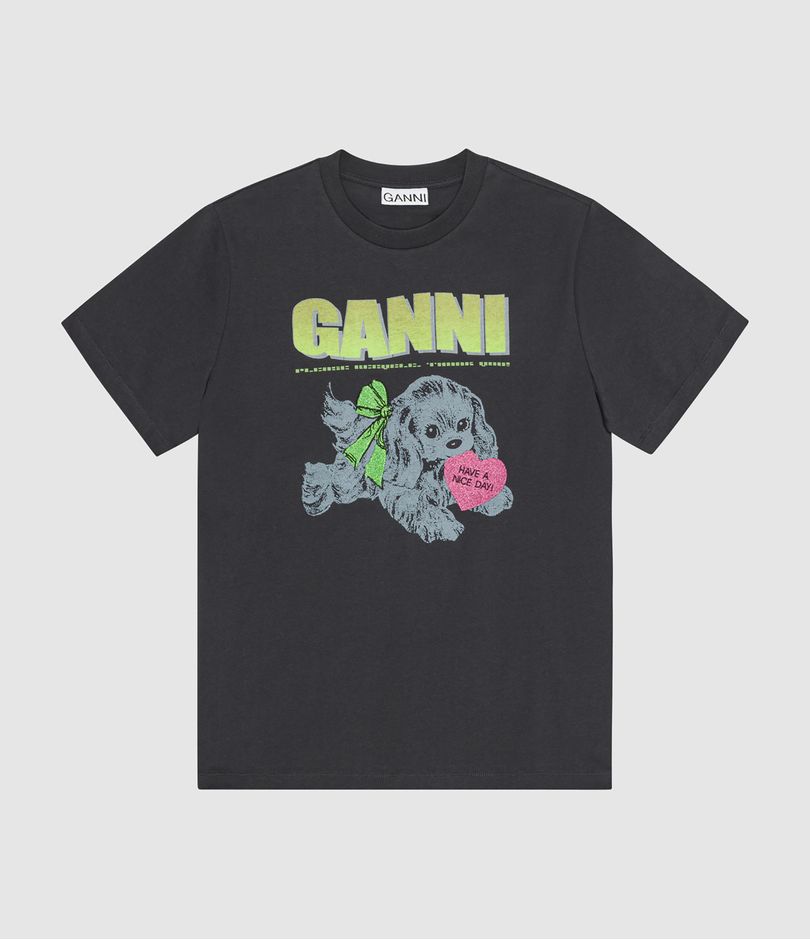 Ganni – Basic Cotton Jersey Neon Puppy T-shirt – Phantom - Tops - GANNI-T4333-252-M