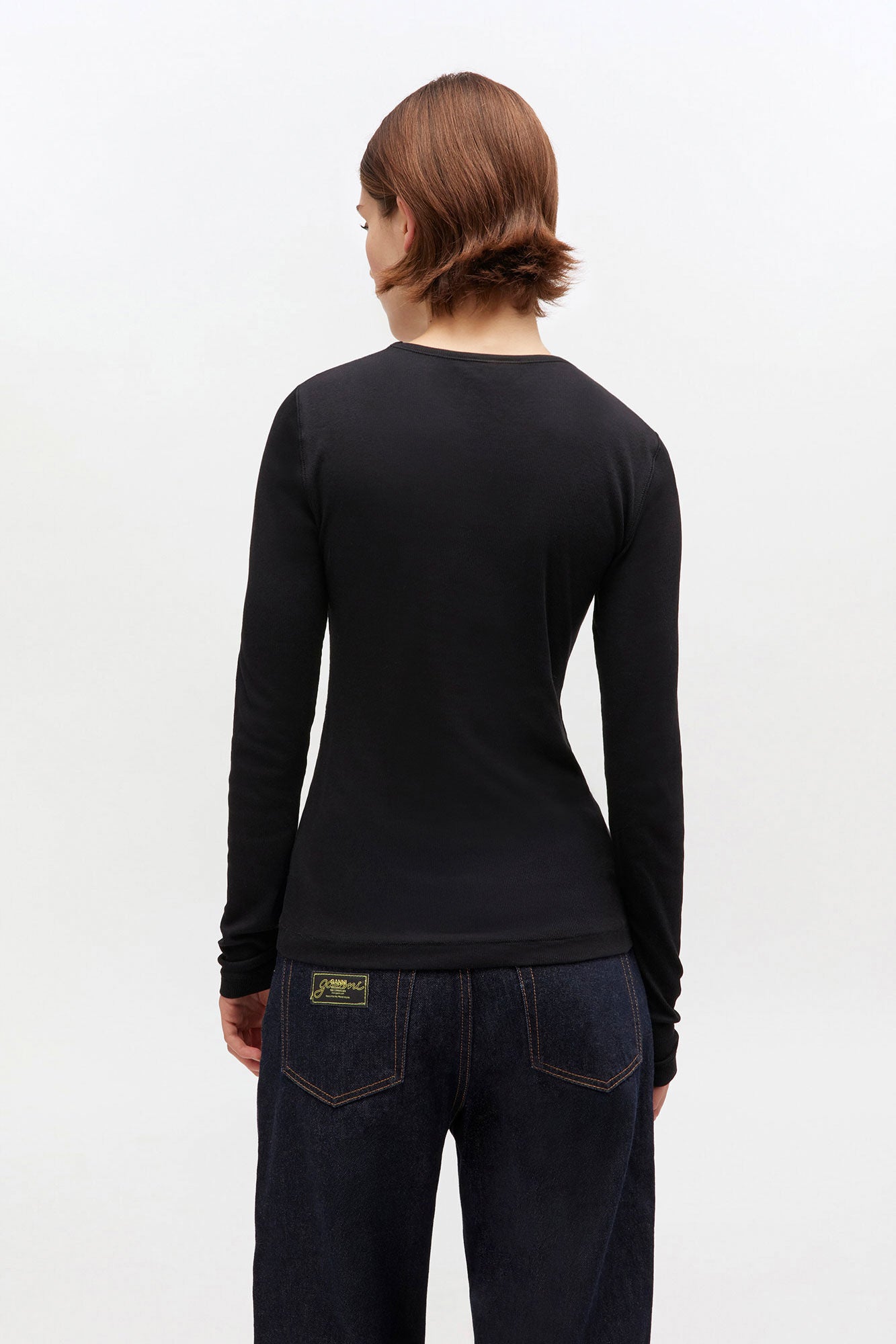 Ganni – Soft Cotton Rib Long Sleeve – Black/Black - Tops - GANNI-T4313-4.0-S