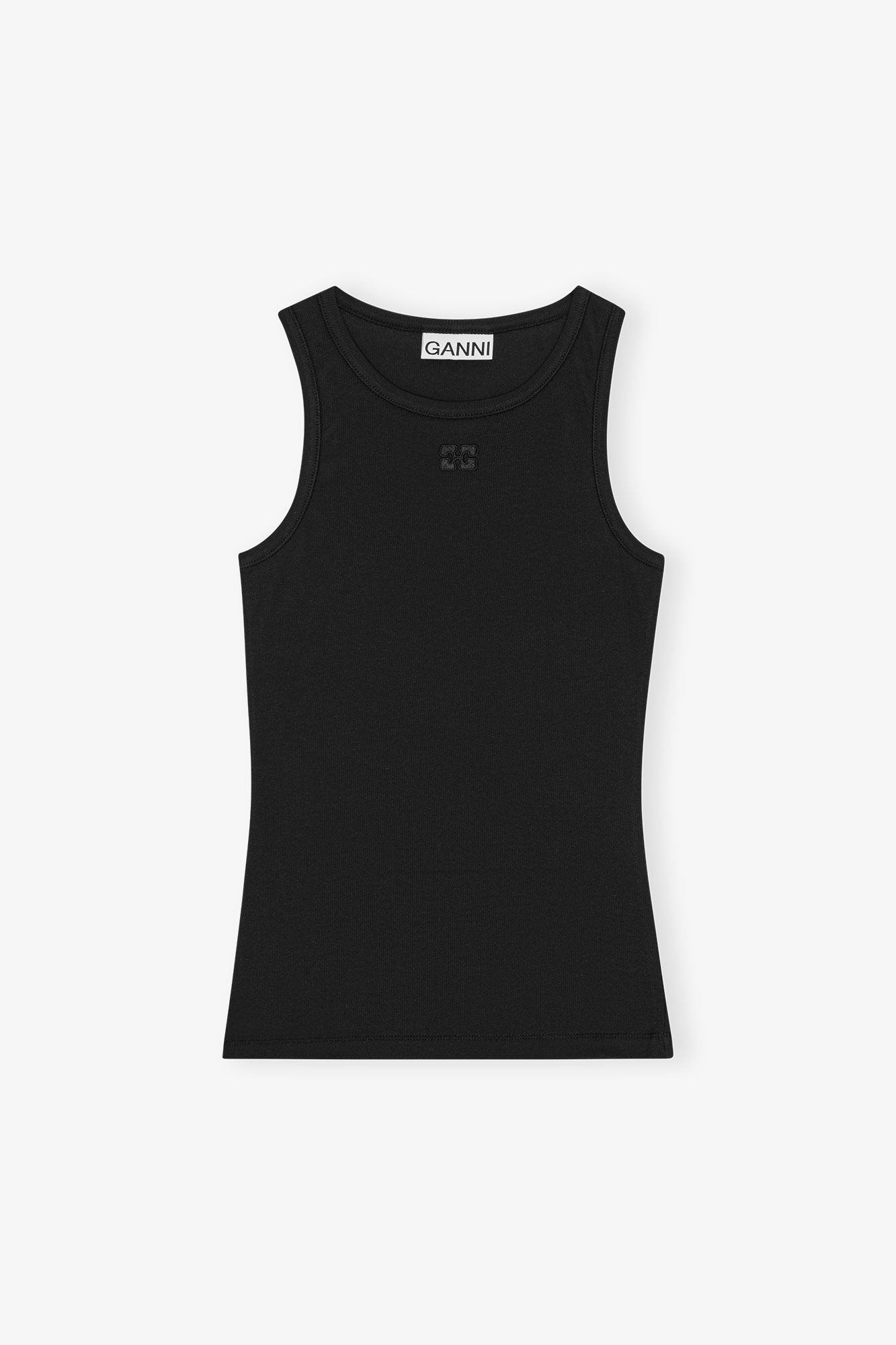 Ganni – Soft Cotton Rib Tank Top – Black - Tops - GANNI-T3898-099-S