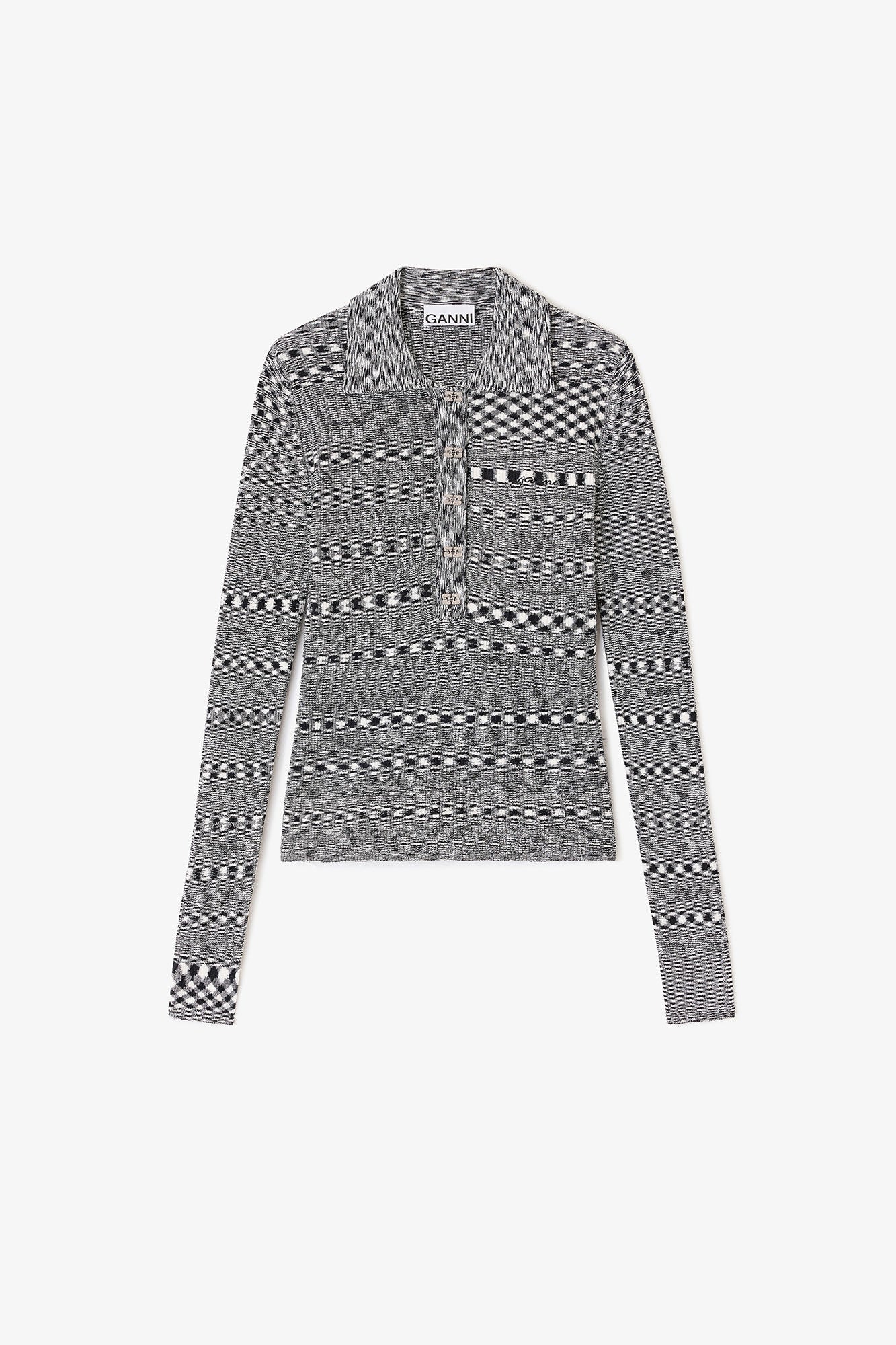 Ganni – Spacedyed Polo – Black - Tops - GANNI-K2606-099-S