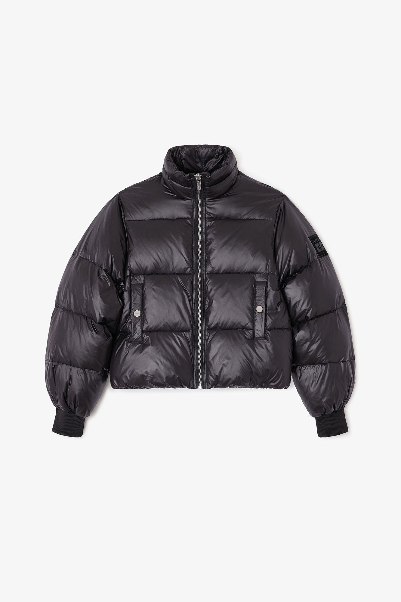 Ganni – Shiny Nylon Short Puffer Jacket – Black - Vestes et Manteaux - GANNI-W0957-99.0-36