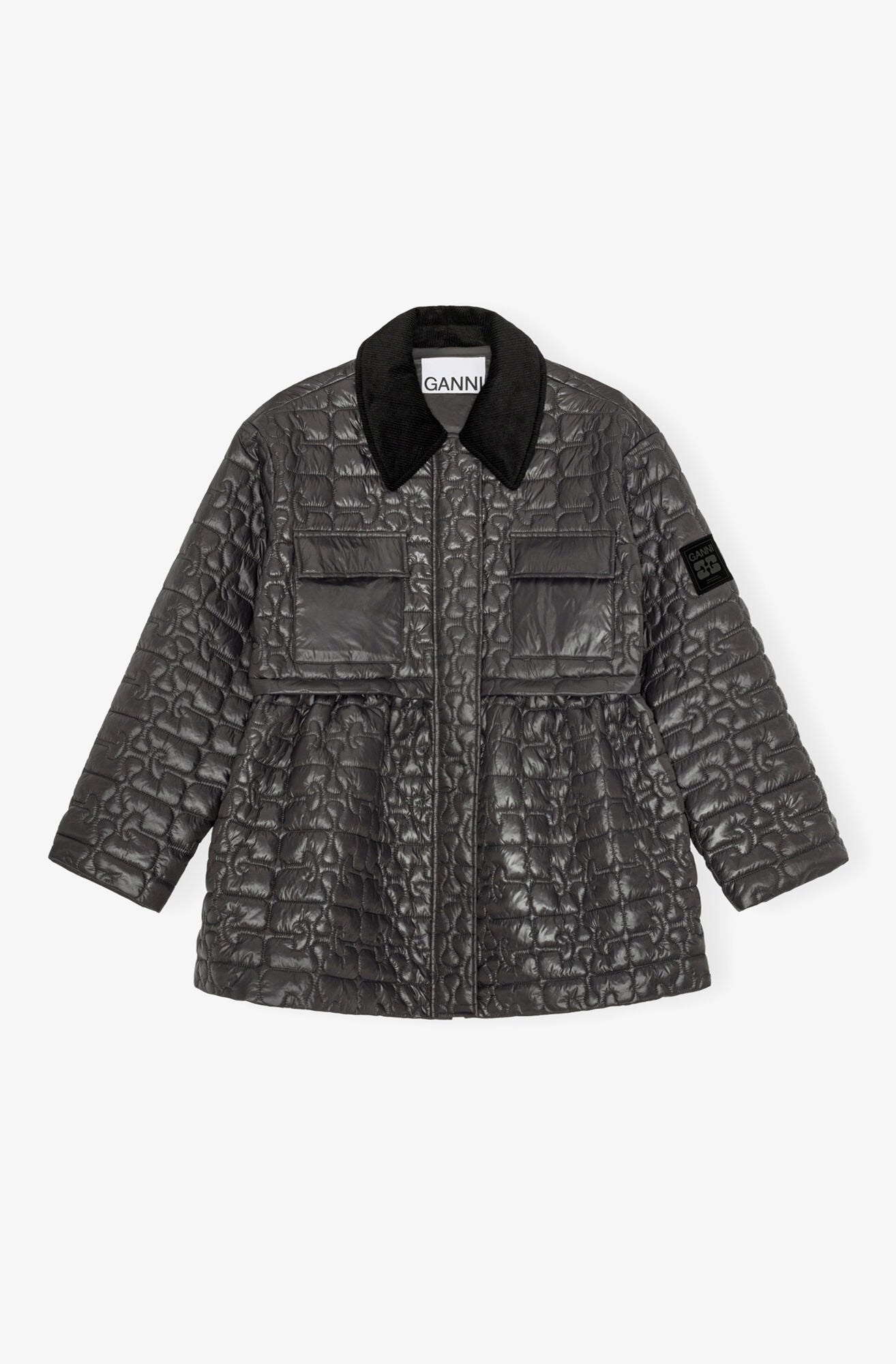 Ganni – Shiny Quilt Midi Jacket W. Flare – Phantom - Vestes et Manteaux - GANNI-W0964-252.0-XXS/XS