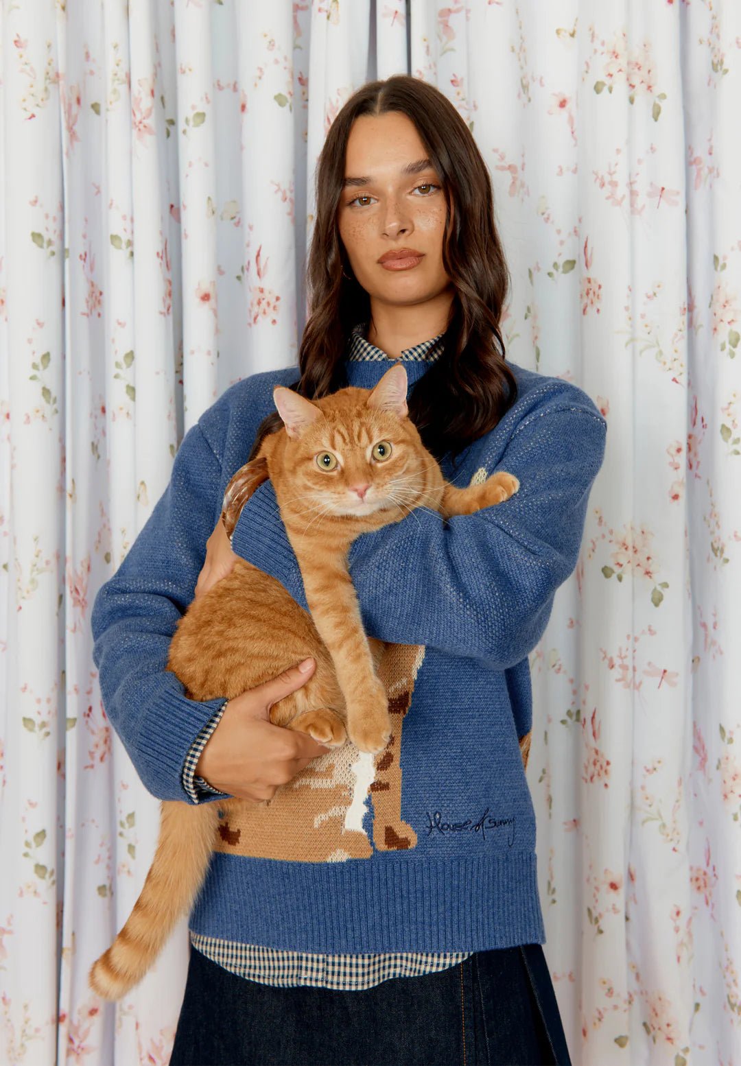 House Of Sunny - The Ginger Cat Crew Knit Jumper - Mid Blue - Pulls et Sweats - VOL2685