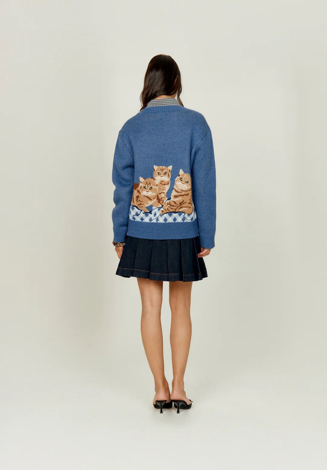 House Of Sunny - The Ginger Cat Crew Knit Jumper - Mid Blue - Pulls et Sweats - VOL2685