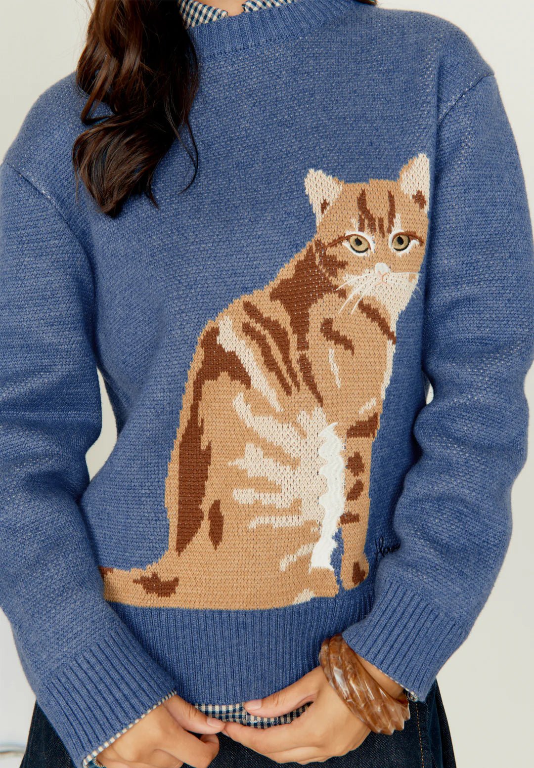 House Of Sunny - The Ginger Cat Crew Knit Jumper - Mid Blue - Pulls et Sweats - VOL2685