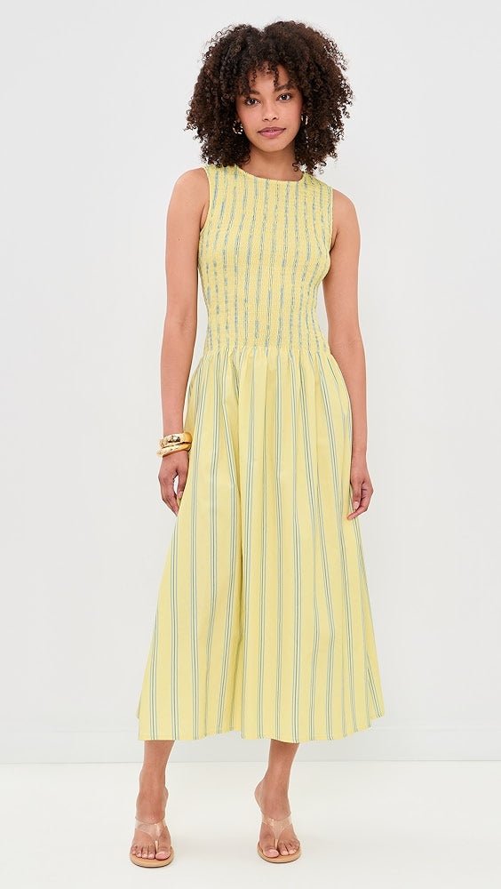 House Of Sunny - Sleeveless Striped Ruched Dress - Butter-Robes-VOL27165