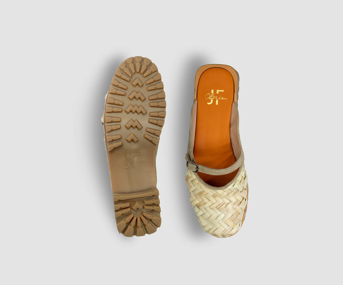 JF Clarin Touquet mule palma – vista dall’alto e suola
