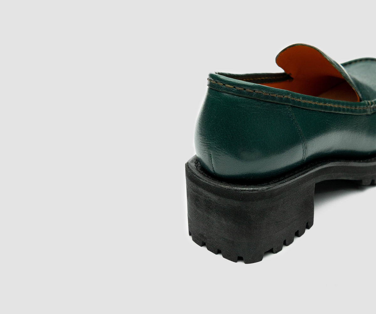 JF Clarin Mocassin Étoile vert – vue arrière, détail du talon