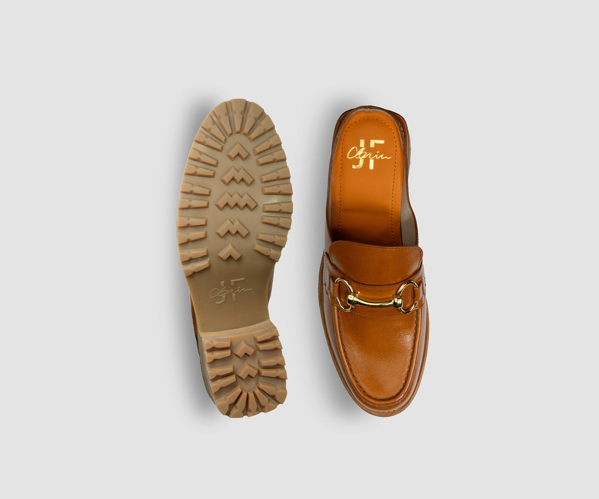 JF Clarin Mule Deauville gold – vue de dessus et semelle