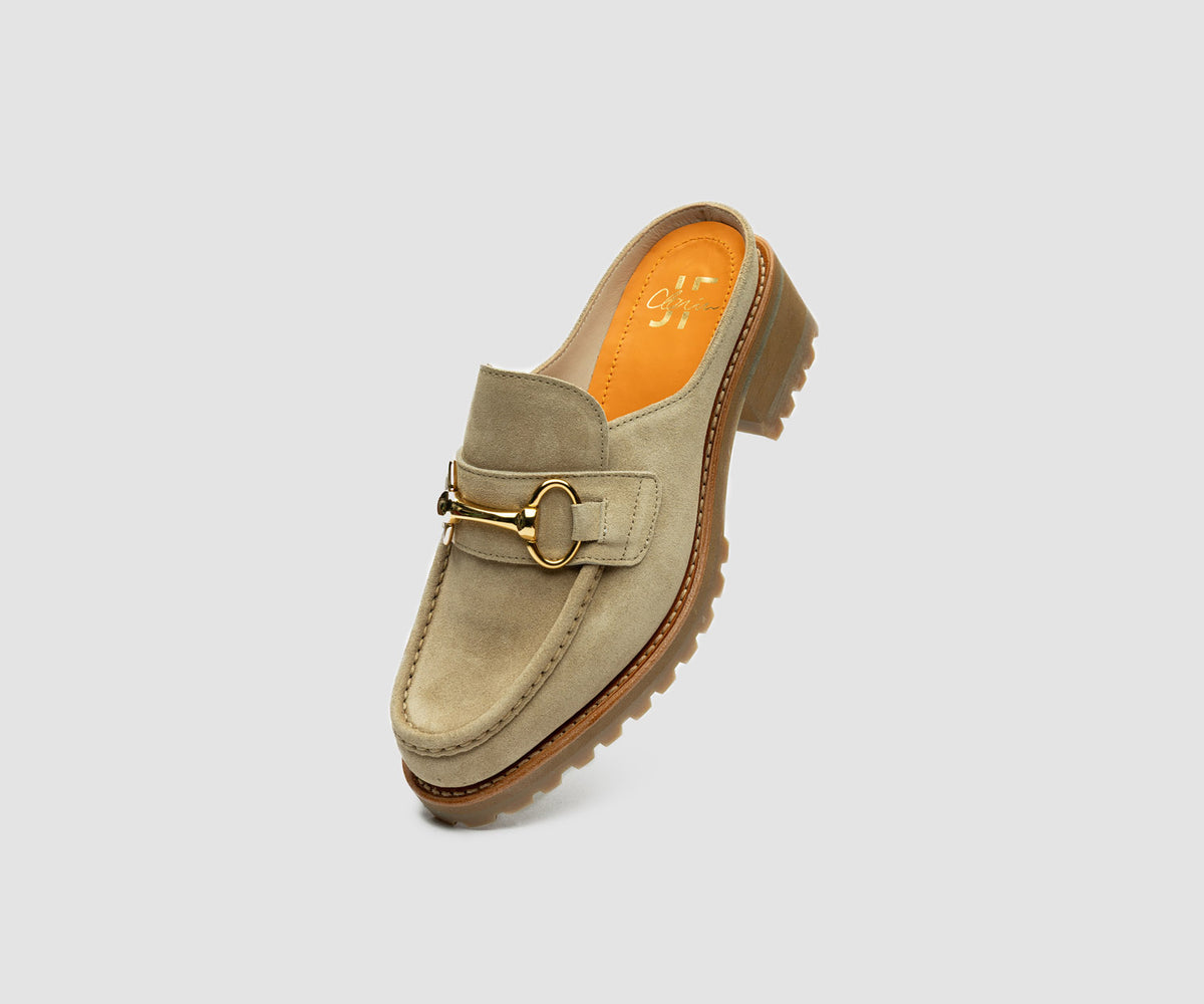 JF Clarin Mule Deauville velours sable – vue de profil