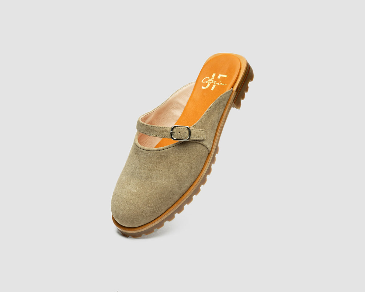 JF Clarin Mule Touquet velours sable – vue de profil