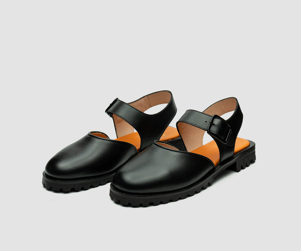JF Clarin Sandale Biarritz noir – paire, vue de trois quarts
