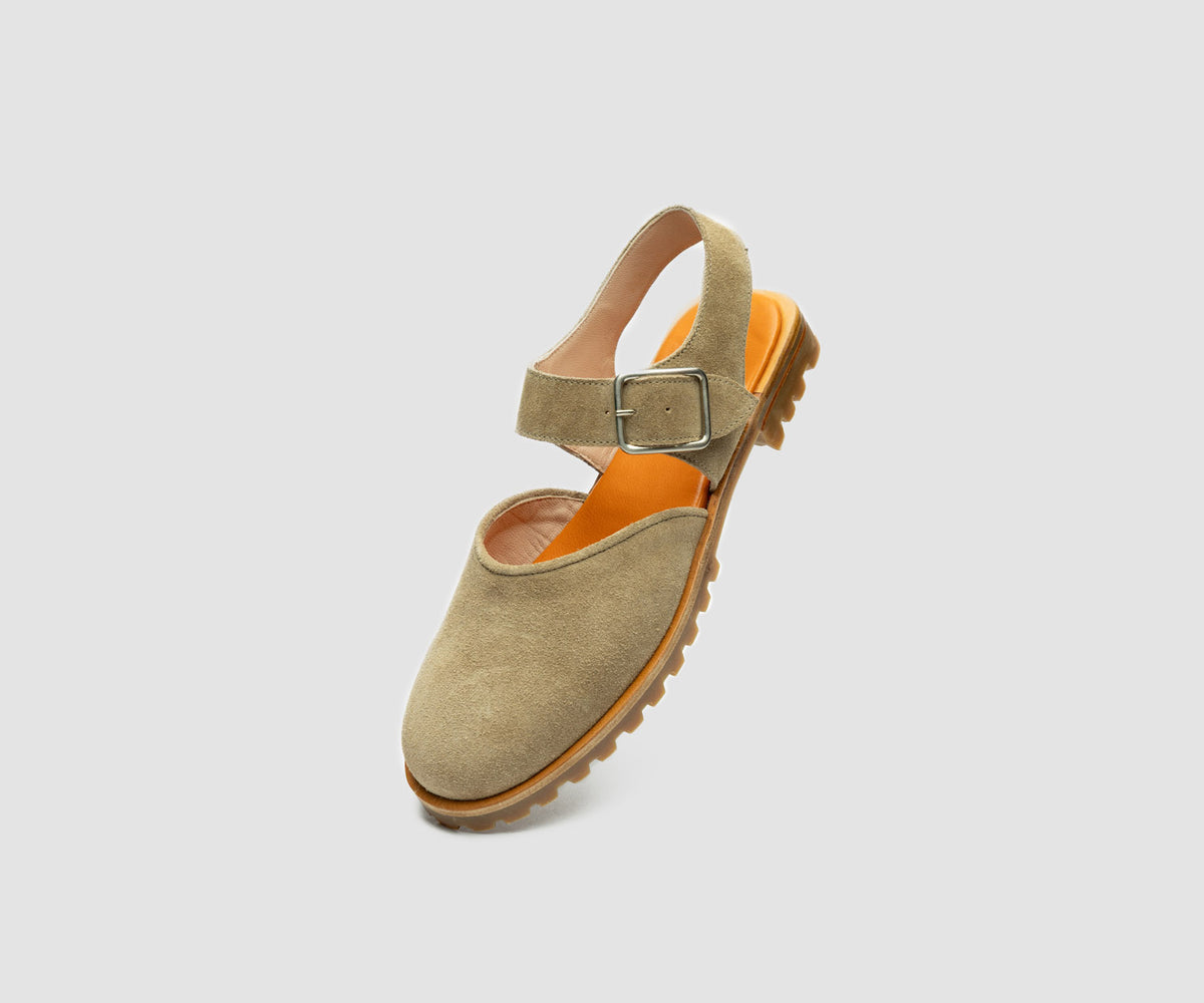 JF Clarin Sandale Biarritz velours sable – vue de profil