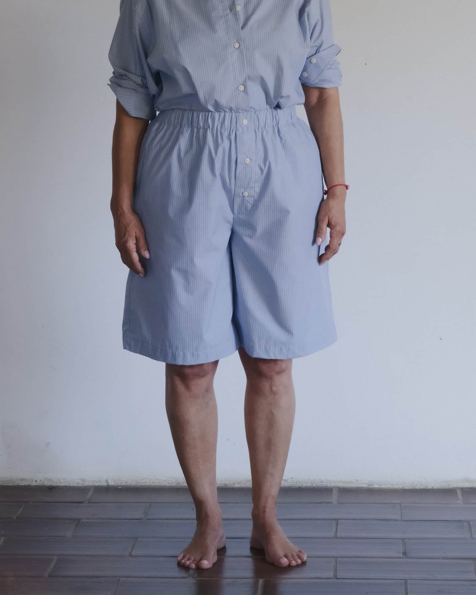 Baserange - Short Keep rayé bleu - Popeline de coton biologique