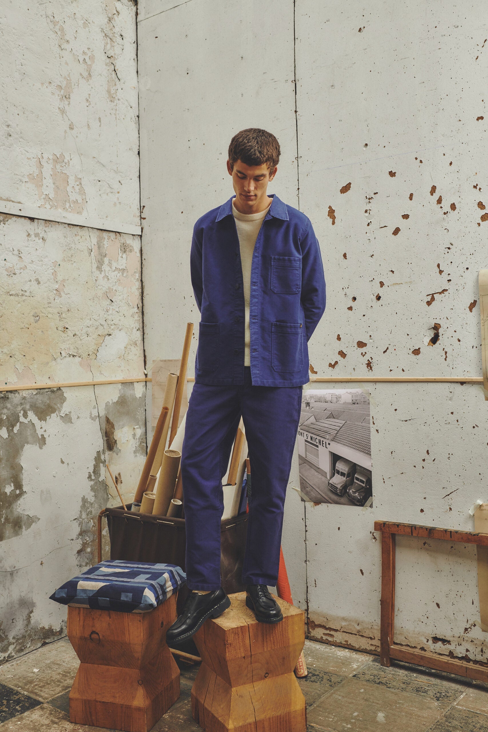 Le Mont Saint Michel – Moleskin Work Jacket - Blue - Vestes et Manteaux - 00112MV