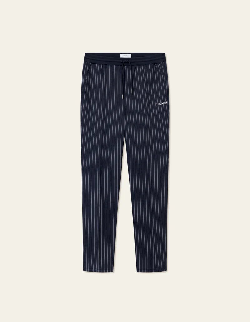 Les Deux - Ballier Casual Pinstripe Track Pants - Dark Navy & Light Ivory - Pantalons et Shorts - LDM530057