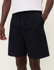 Les Deux - Patrick Seersucker Shorts - Black - Pantalons et Shorts - LDM511054