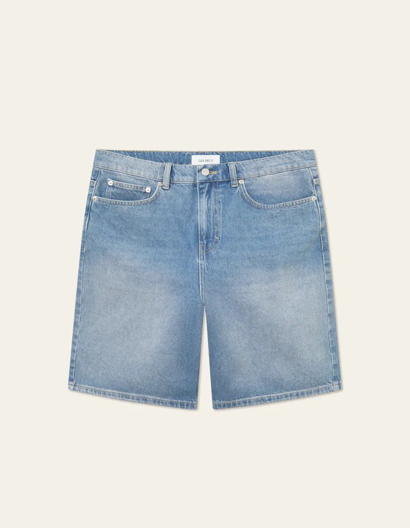 Les Deux - Ryder Washed Denim Shorts - Light Blue Wash - Pantalons et Shorts - LDM511069