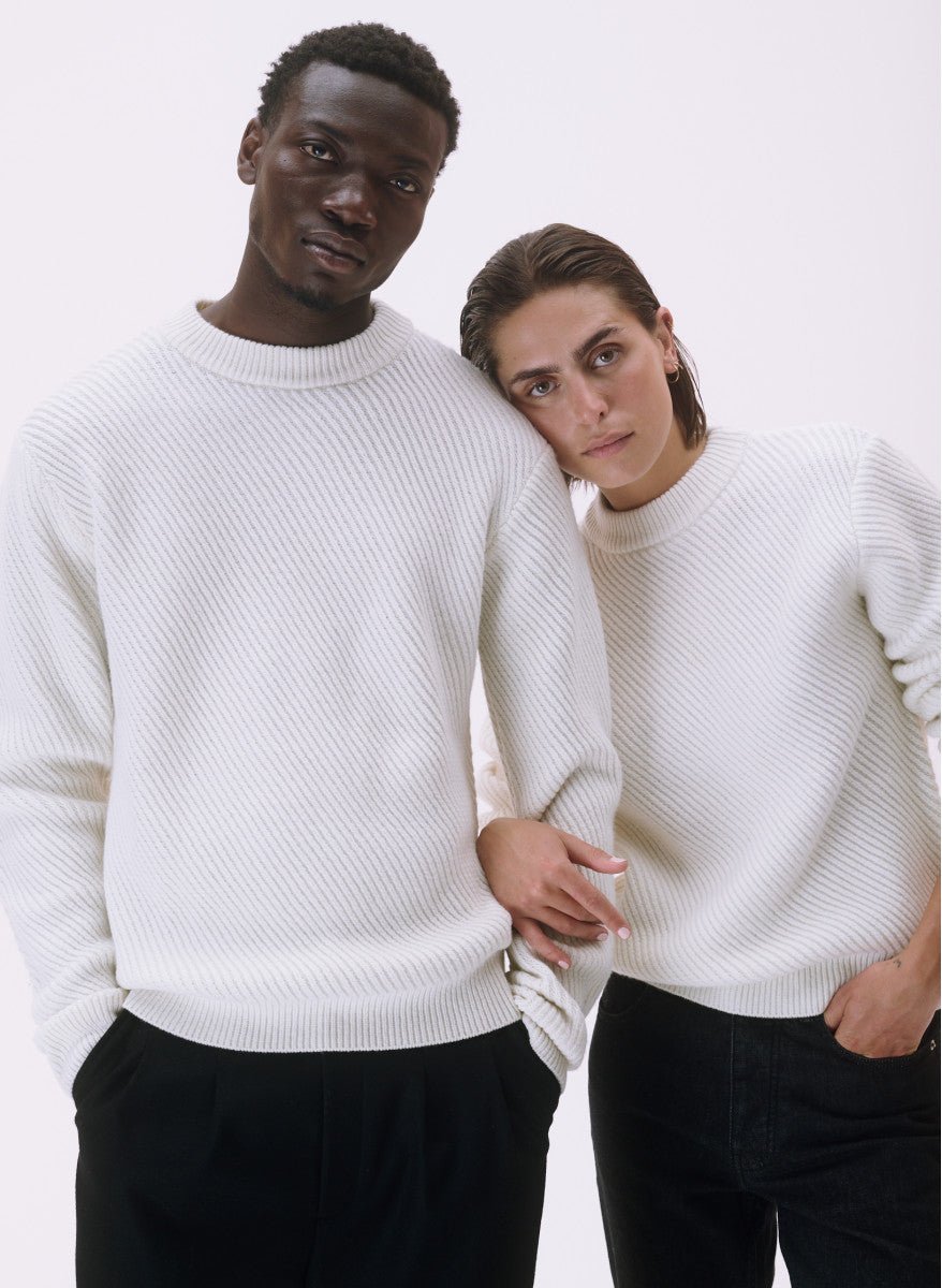 Maison Standards - Pull Columbia unisexe côte diagonale - Ecru - Pulls et Sweats - H223K044MAI29