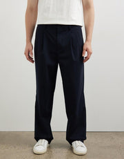 Norse Projects - Been Relaxed Light Wool Pleate Trousers - Dark Navy - Pantalons et Shorts - N25 - 0405