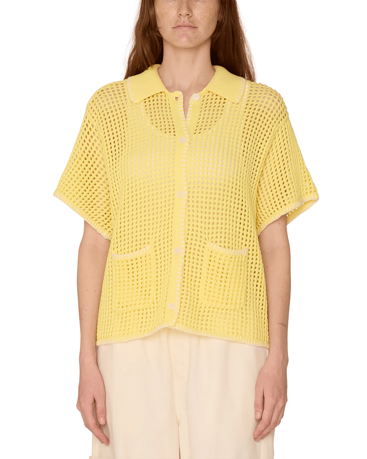 Obey - Pilar Crochet SS Cardigan - Yellow Pear - Jupes et Pantalons - 411550127