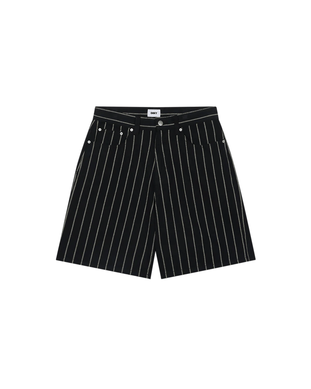 Obey - Stripe Baggy Denim Short - Black Multi - Pantalons et Shorts - 172100094