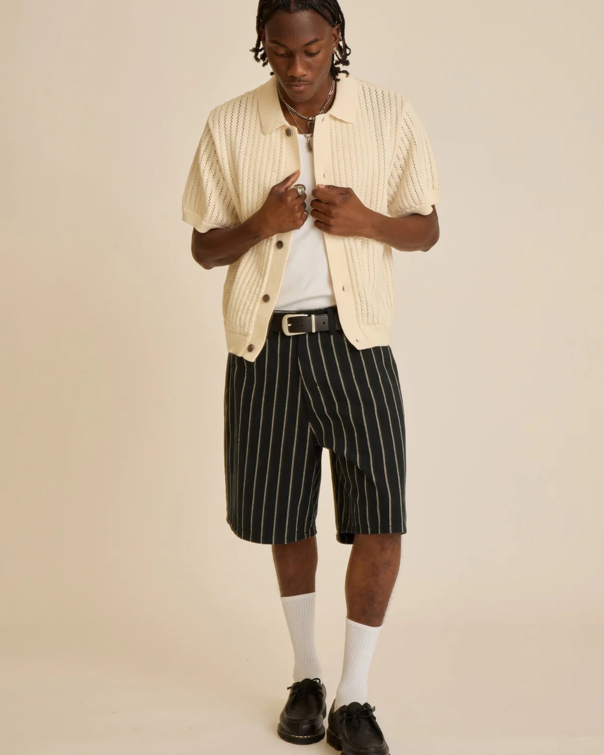 Obey - Stripe Baggy Denim Short - Black Multi - Pantalons et Shorts - 172100094