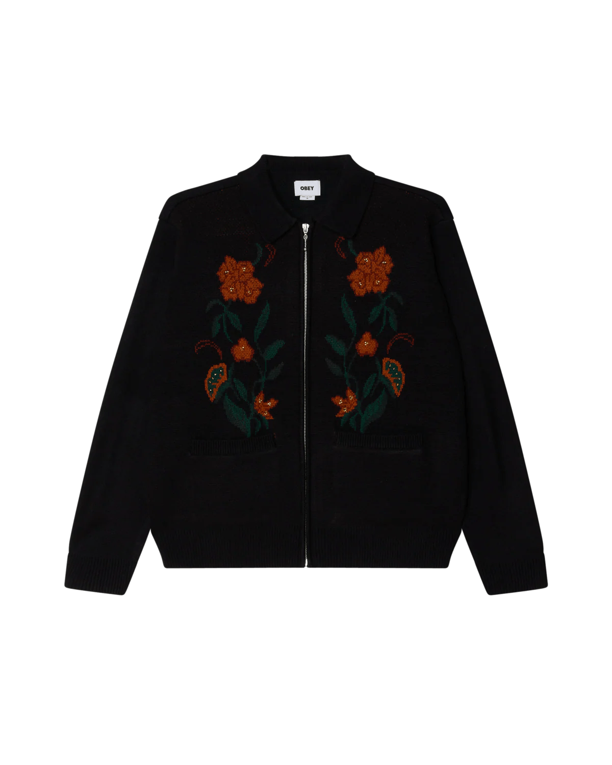 Obey – Obey floral zip cardigan – Black - Pulls et Sweats - 151010041BLKS
