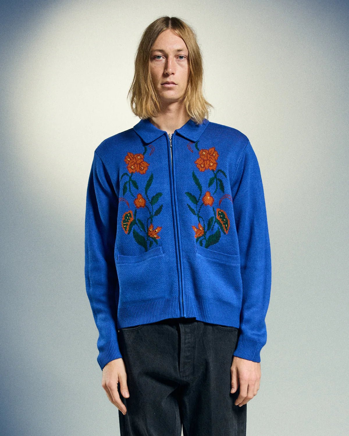 Obey – Obey floral zip cardigan – Surf Blue - Pulls et Sweats - 