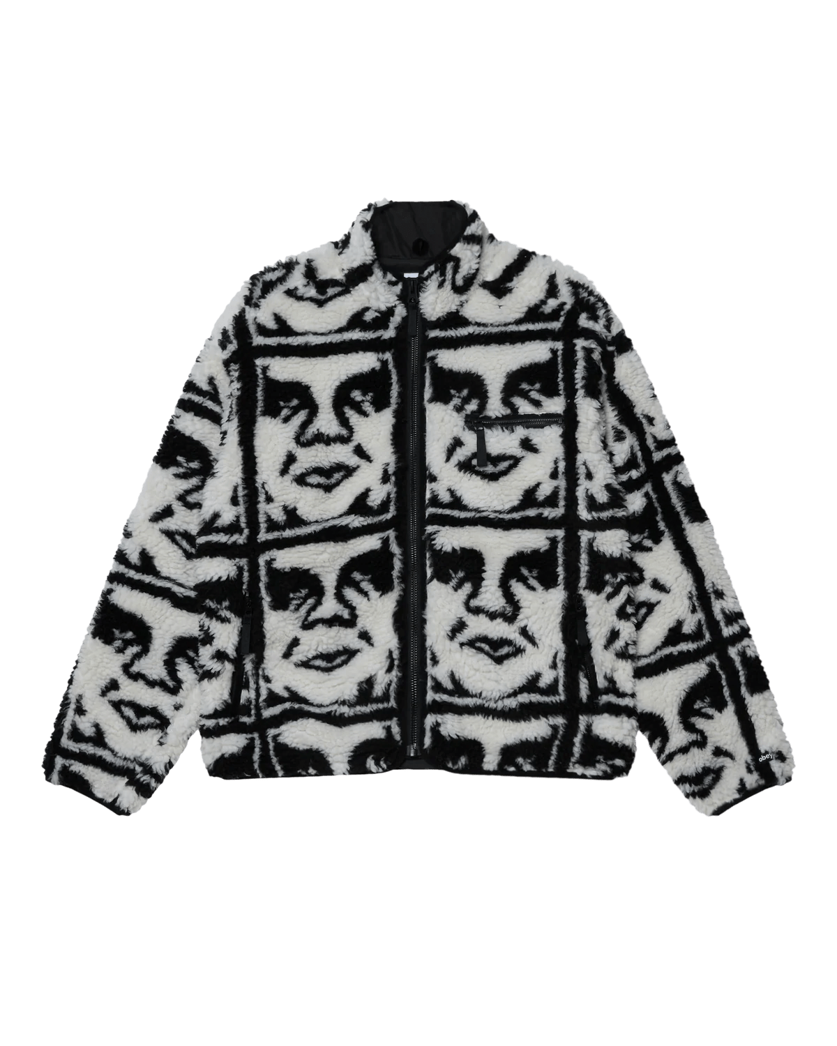 Obey – Obey repeated icon sherpa jacket – Black multi - Vestes et Manteaux - 121800608BKMS