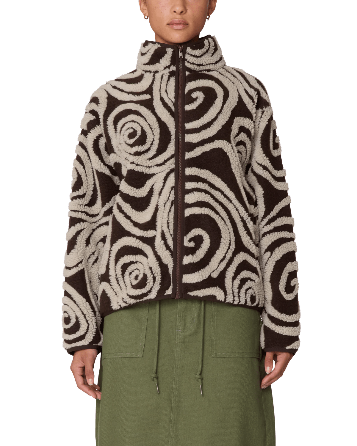 Obey – Swirls jacquard zip jacket – Brown multi - Vestes et Manteaux - 221800445BWMXS