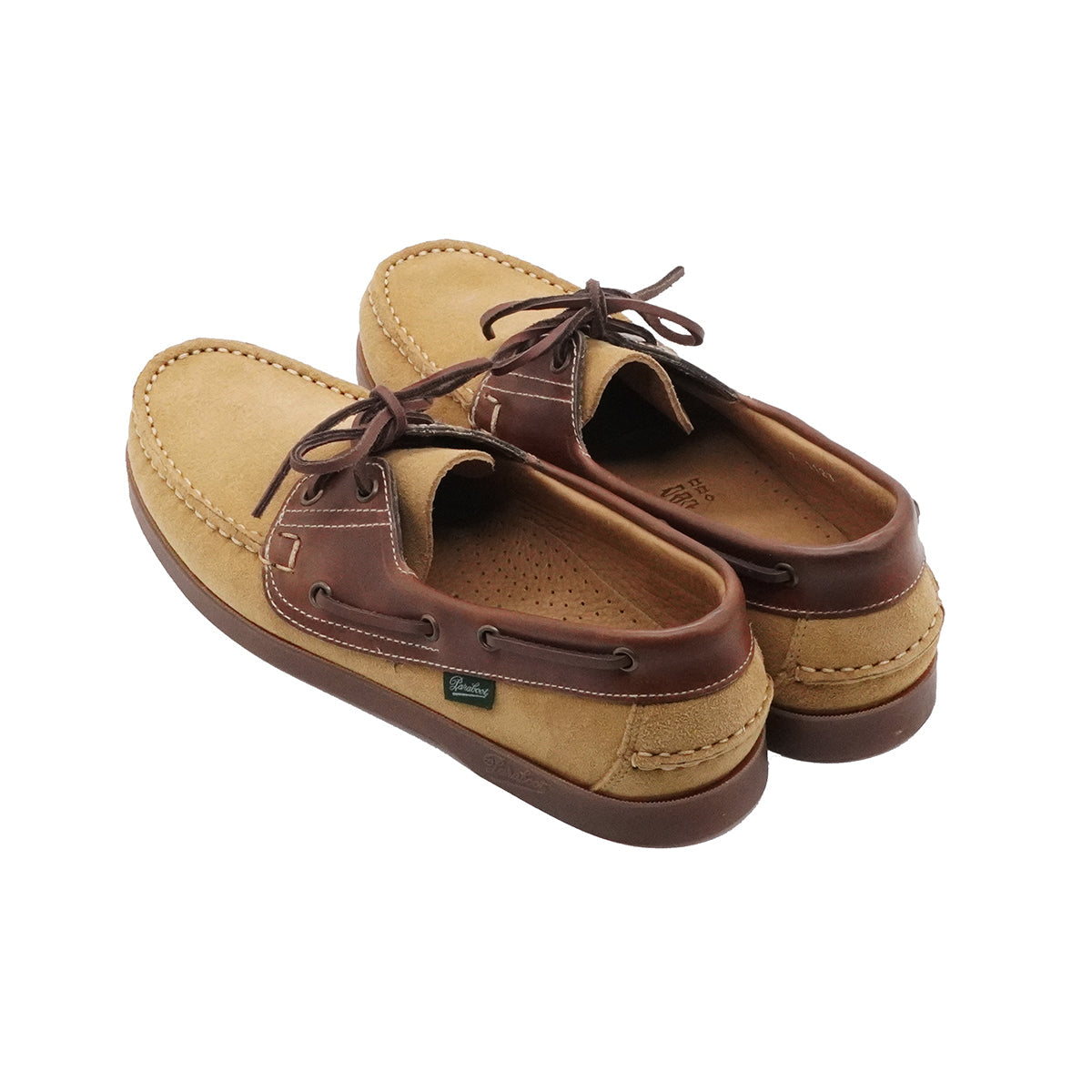 Paraboot Chaussures bateau Barth lisse naturel et velours fauve – paire, vue de trois quarts arrière