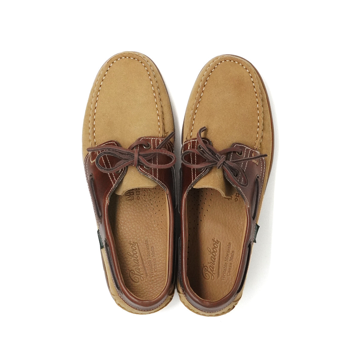 Paraboot Chaussures bateau Barth lisse naturel et velours fauve – paire, vue de dessus