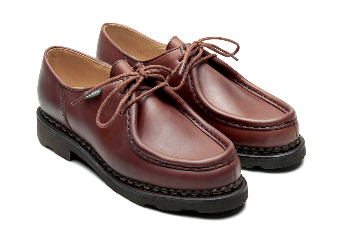 Paraboot Femme Derby Michael lisse marron – paire, vue de trois quarts avant
